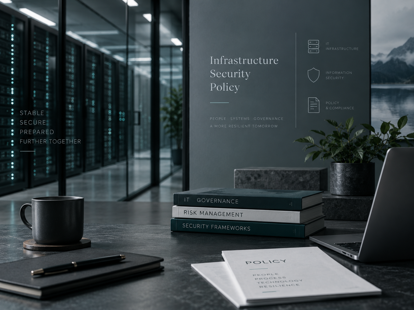 Moderne IT-omgeving met aandacht voor infrastructuur, security en beleid.